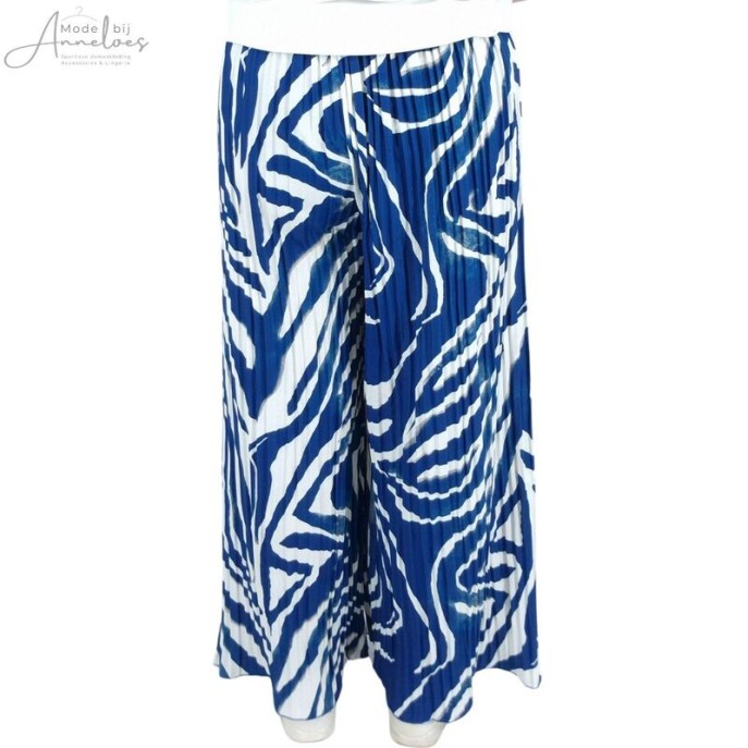 S LeaH Broek plissee print - Blauw wit zand